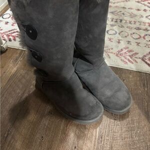 Gray Suede Boots with Button Accents